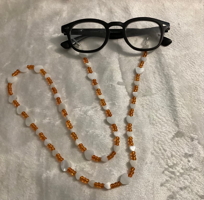 Glasses lanyard, hearts beaded lanyard, Mother of Pearl,