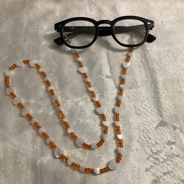 Glasses lanyard, hearts beaded lanyard, Mother of Pearl,