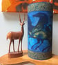 LARGE ONLY Ancient Greece Horses Blue 50s 60s MCM Vintage Fabric Lampshade