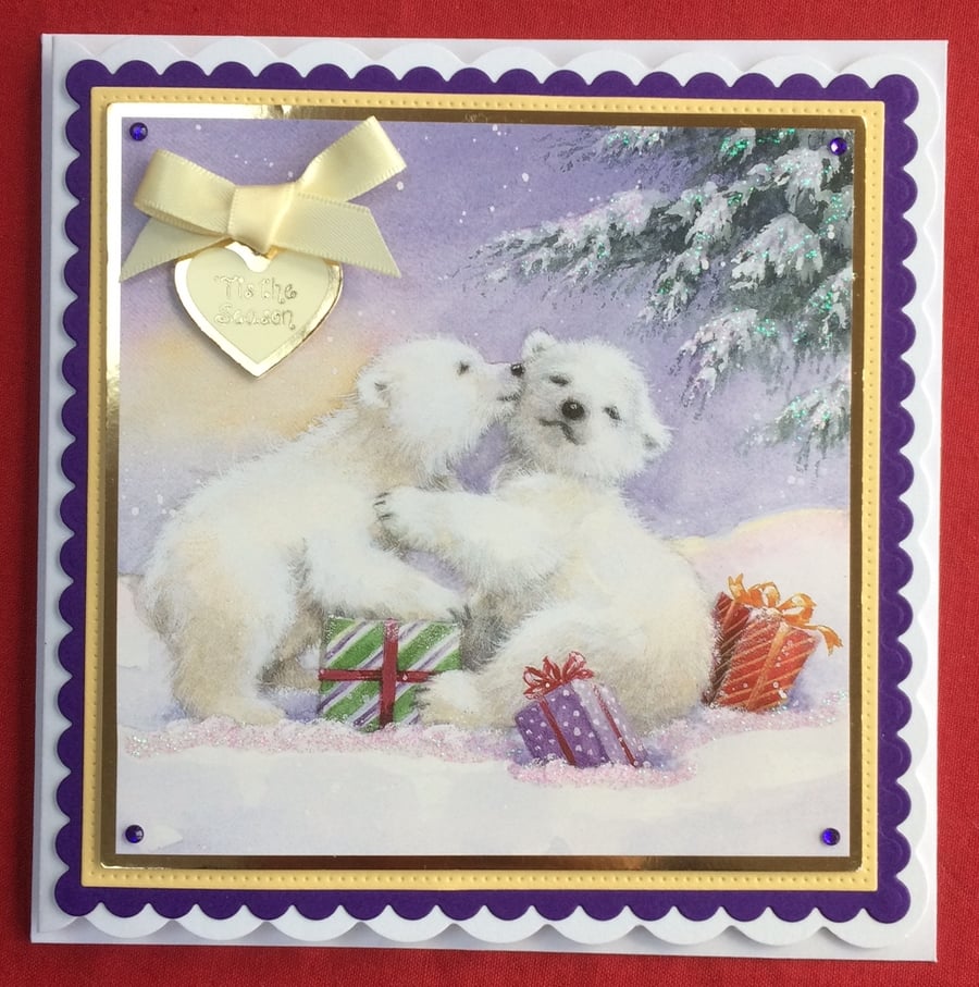 3D Luxury Handmade Card Christmas Cute Polar Bears Presents by Poppy Kay Designs