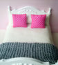 1:12 Scale Pink & Cream Dolls House Bedding Set With Knitted Grey Throw - Image 7