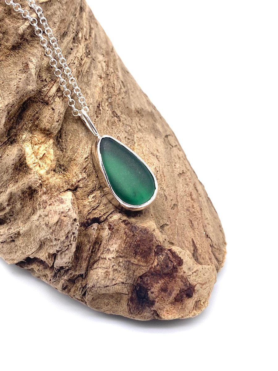 Emerald Green Teardrop Sea Glass Necklace
