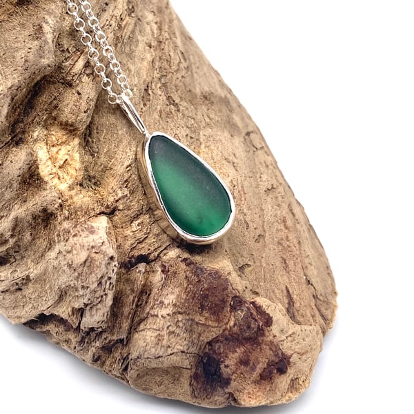 Emerald Green Teardrop Sea Glass Necklace