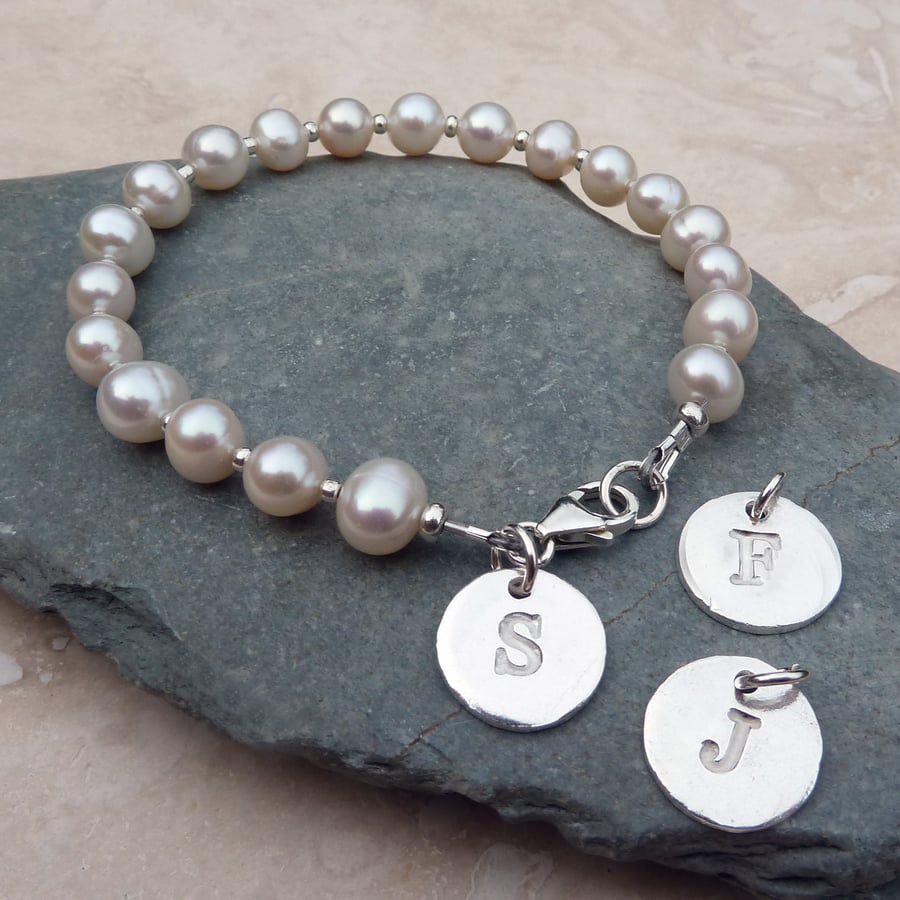 Bridesmaid Thank you Gift - Silver Personalised Initial Charm Bracelet - LPBR1