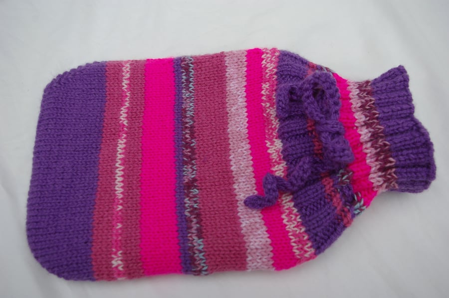 Hot Water Bottle Cover Hand Knitted in Stripes Folksy
