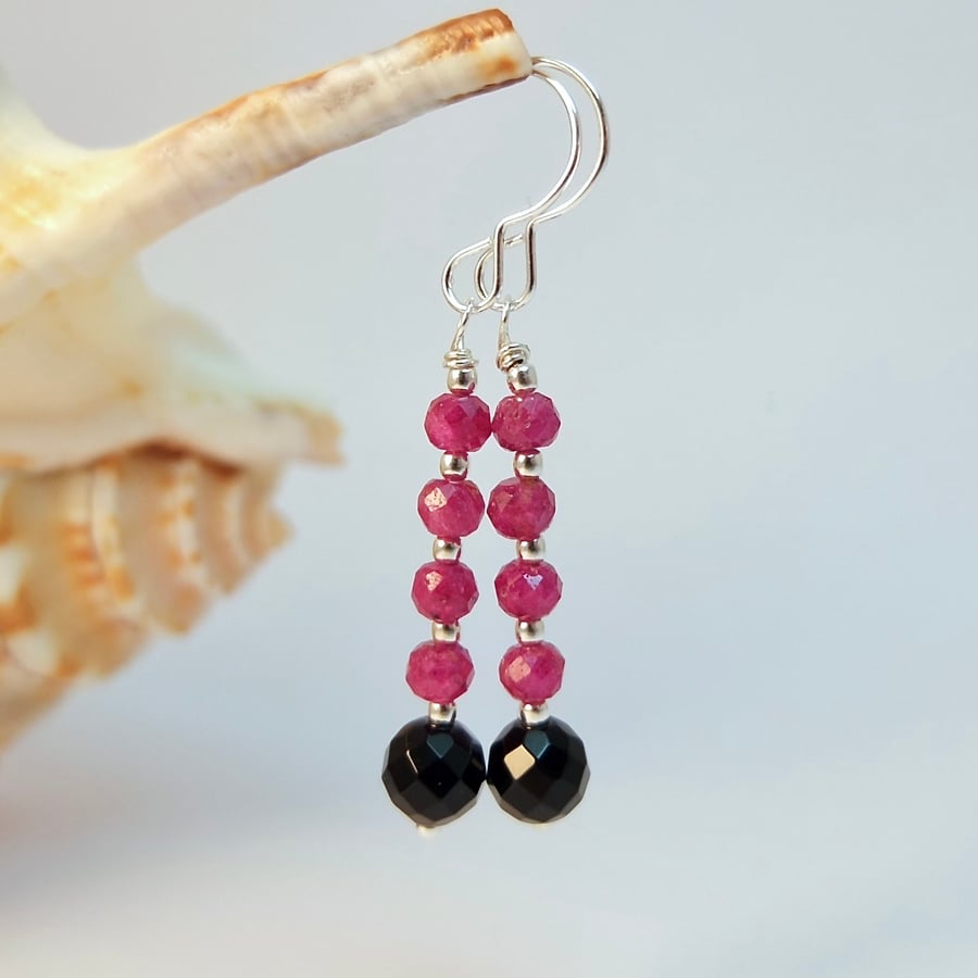 Ruby & Onyx Earrings, 40th Wedding Anniversary, July Birthstone, Gift For Her