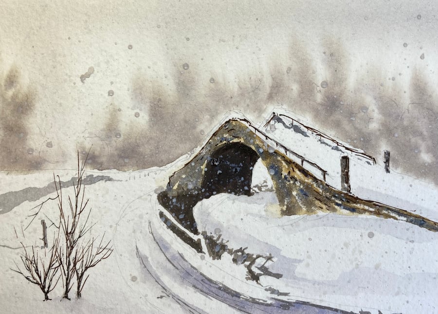 Bridge in the dales (Pure Original Watercolour FULLY MOUNTED 8” x 6”)