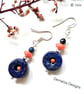 Designer Lapis Lazuli & Peach Bamboo Coral Sterling Silver Earrings - Image 6