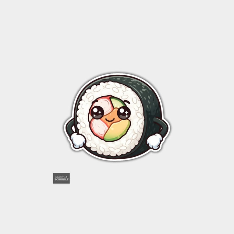 Funny Vinyl Die Cut Sticker For Adults - Cute Sushi Roll