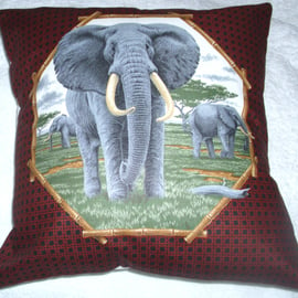 On Safari Elephant walking forward cushion