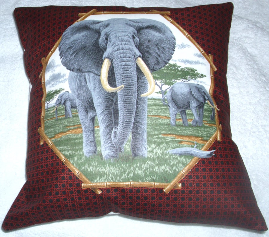On Safari Elephant walking forward cushion