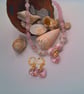 Pink Floral Beads and Pink and White Crystal Necklace with Heart and Earrings