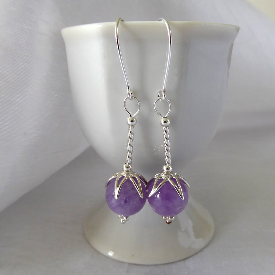 Large Amethyst Flower Bud Earrings with Sterling Silver