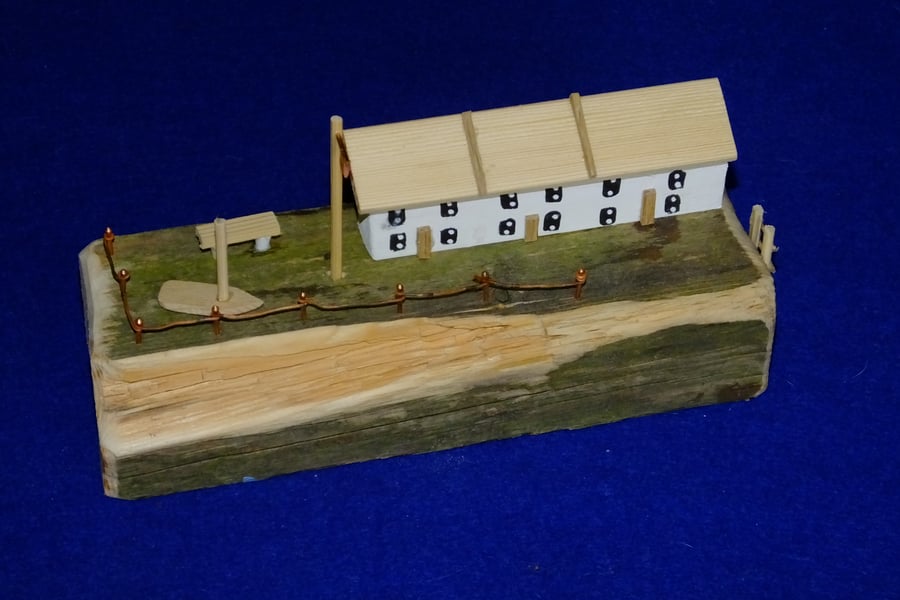 Terrace of cottages seaside scene made from recycled wood & Cornish driftwood  
