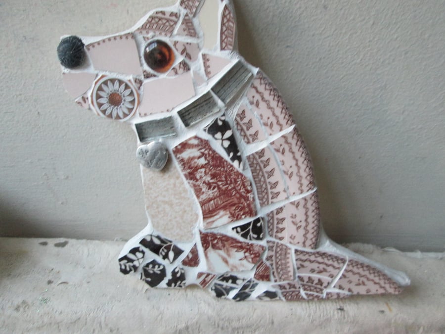Mosaic Sitting Dog and Running