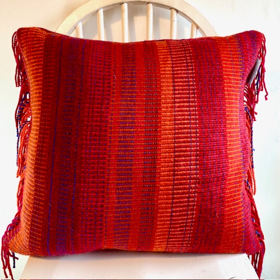  Hand woven square shaped cushion, hand crafted from British wool.