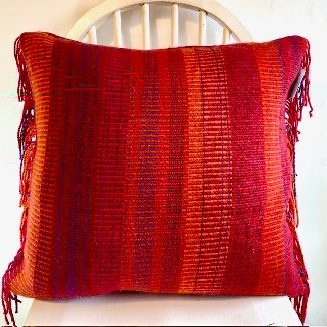  Hand woven square shaped cushion, hand crafted from British wool.