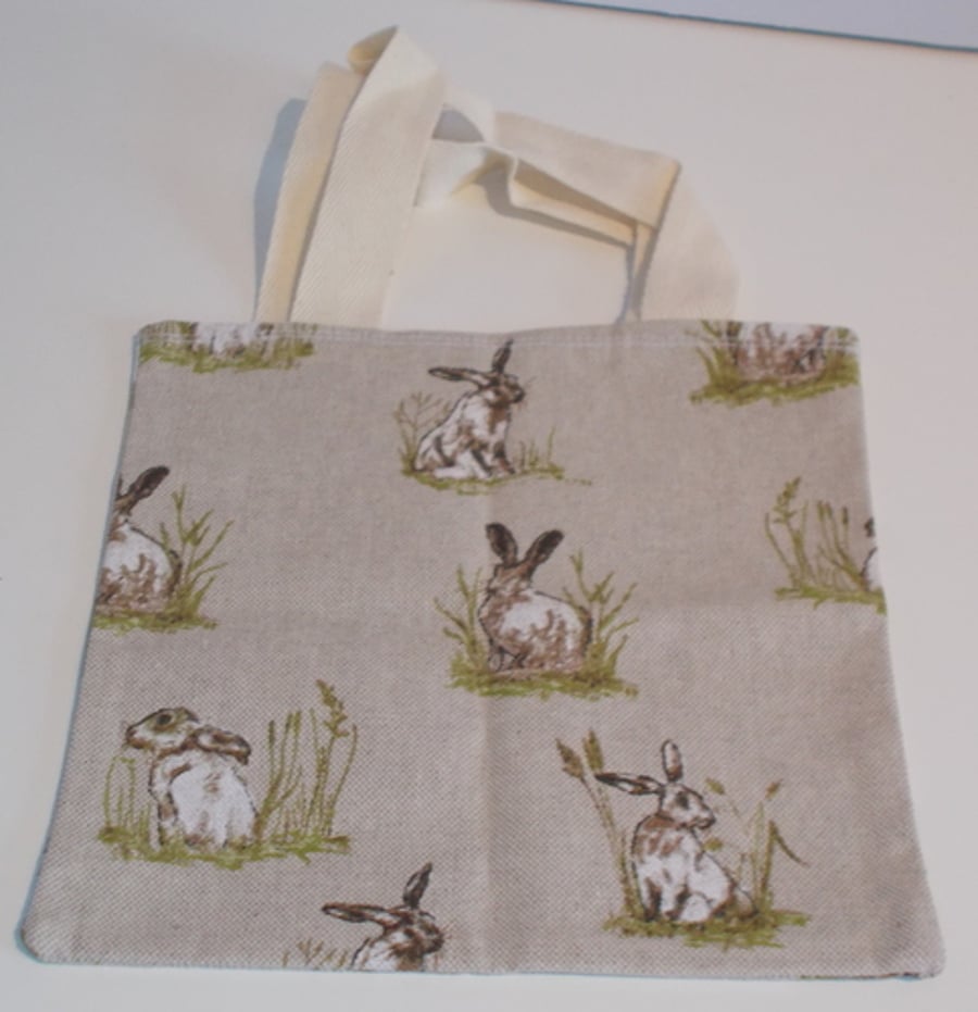 Mini tote bag with hares print