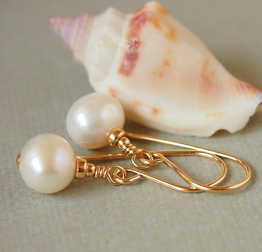 Ivory Freshwater Pearl Bead Earrings,14kt Gold Filled