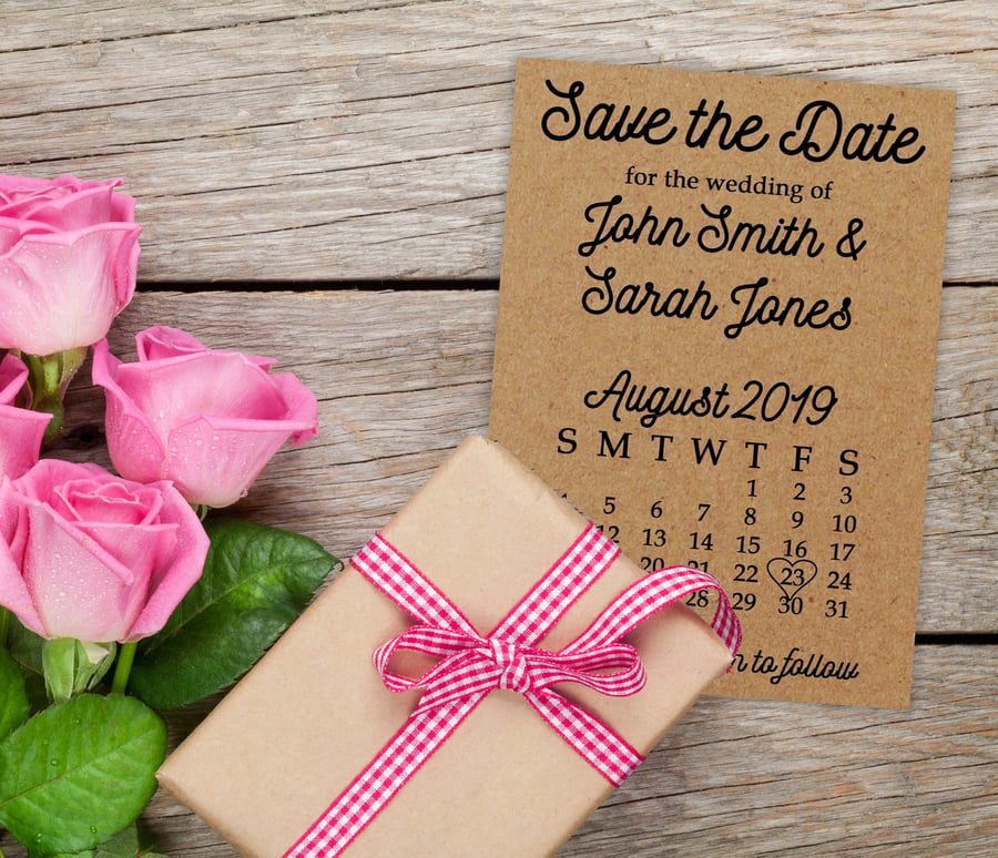 Recycled Brown Kraft Cute Calendar Save the Date Cards