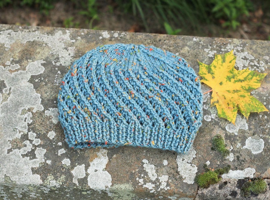 HAT knitted duck egg blue tweed wool, winter hat, women's lace mesh beanie, gift