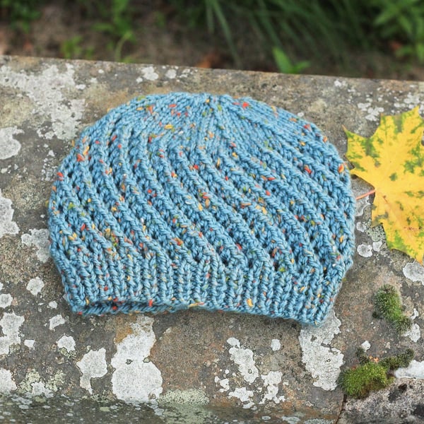 HAT knitted duck egg blue tweed wool, winter hat, women's lace mesh beanie, gift