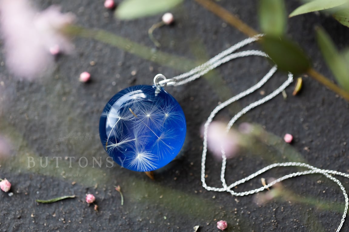 Dandelion Wish Pebble Necklace Sapphire Dandelion Necklace Dandelion Pebble Dand