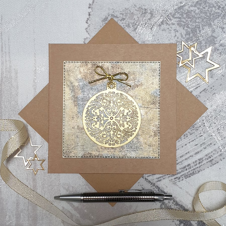 Christmas Card- Gold Bauble 