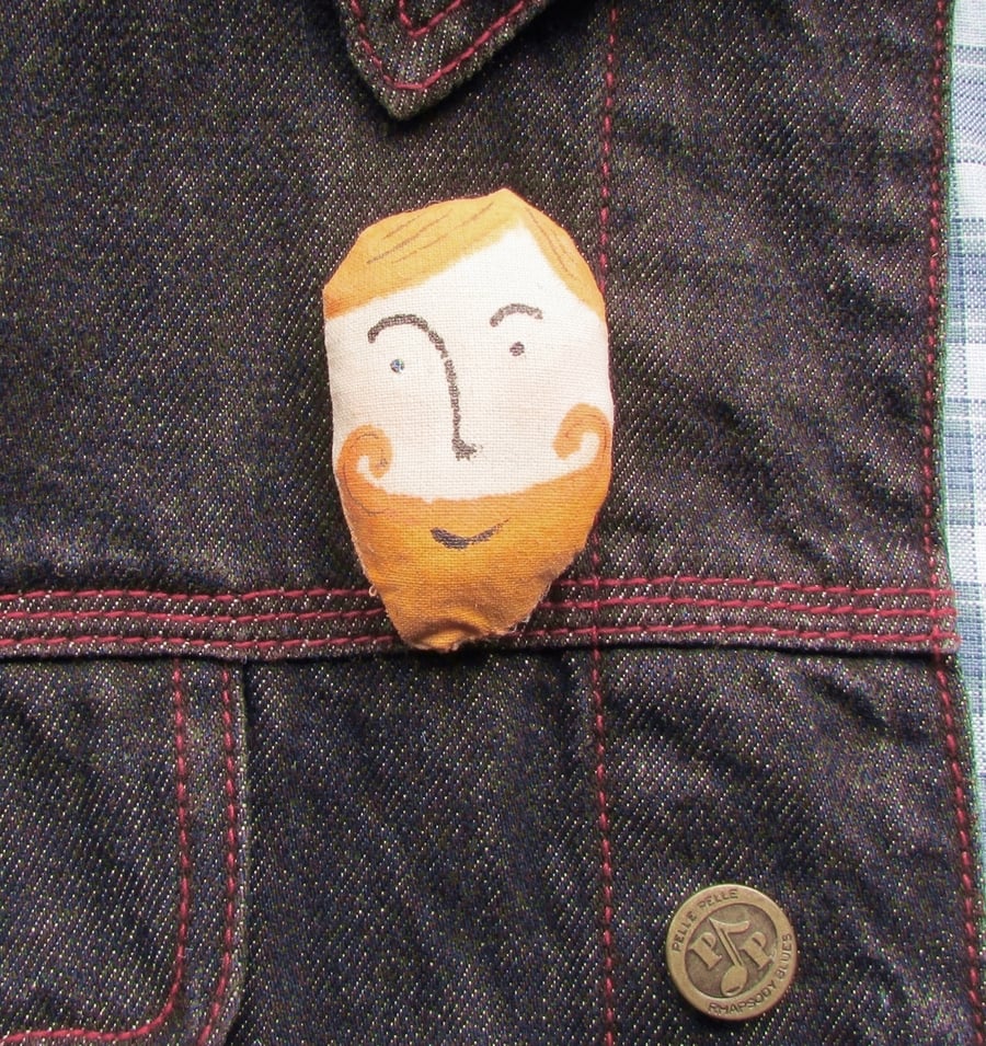 Beard Brooch, Key Fob, Magnet or Zip Pull, Ginger Hair