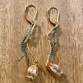 Woodland Gold flower and twig earrings - WGTBE01