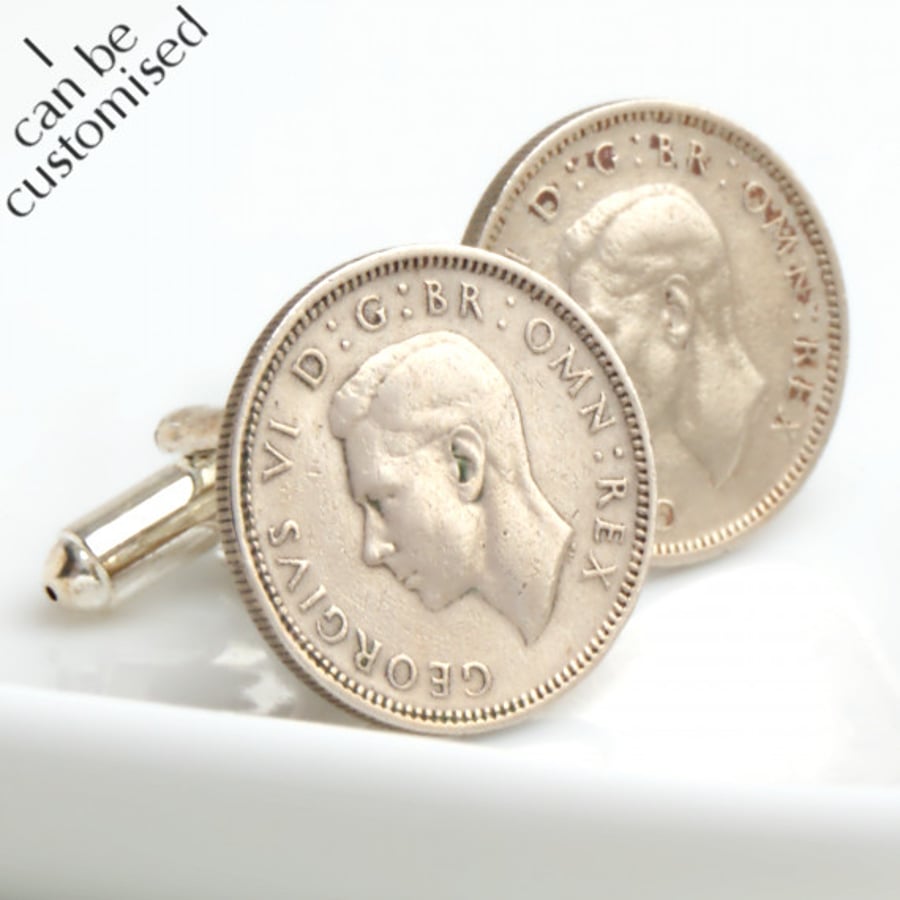 Lucky Silver Sixpence Coin Cuff Links from Old English Coins
