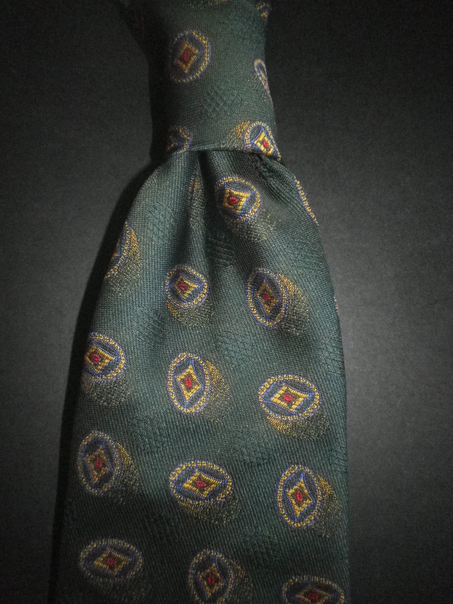 Gold motif on dark green 10cm blade classic silk tie, free shipping gift wrapped