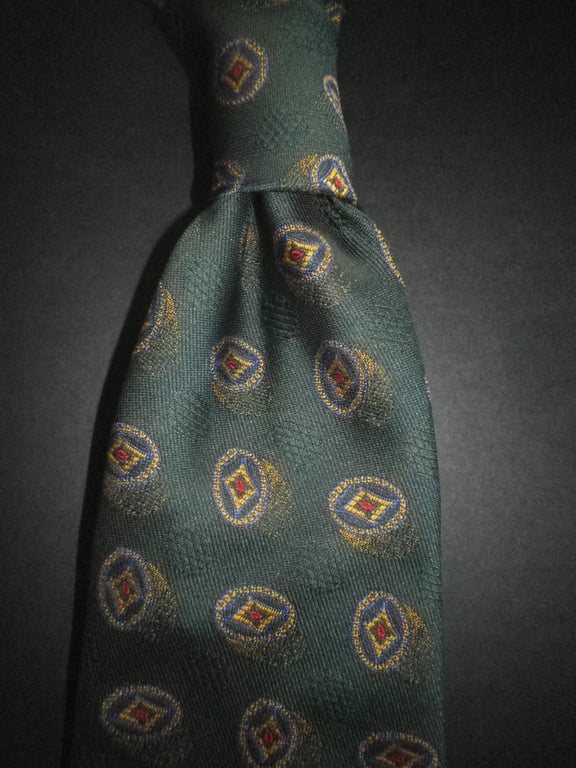 Gold motif on dark green 10cm blade classic silk tie, free shipping gift wrapped