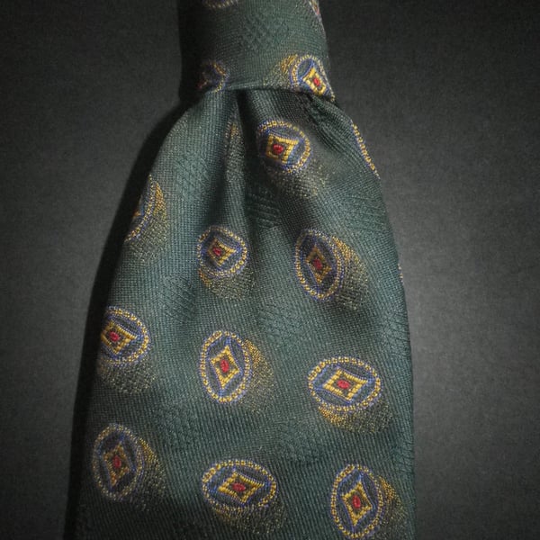 Gold motif on dark green 10cm blade classic silk tie, free shipping gift wrapped