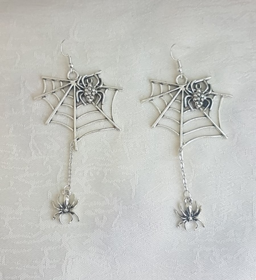 Spider Web Charms Dangly Earrings