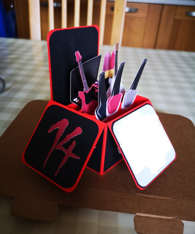 Black & Red 14th Birthday Box Card Personalised