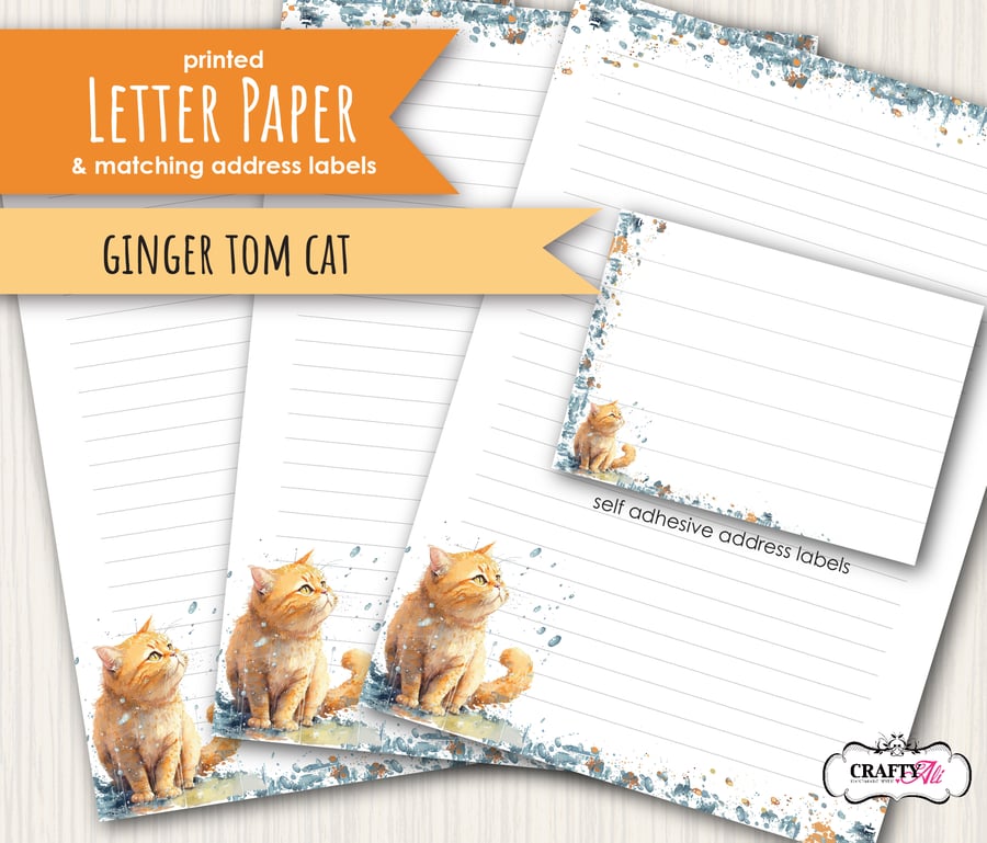 Letter Writing Paper Ginger Tom Cat, with matching address labels