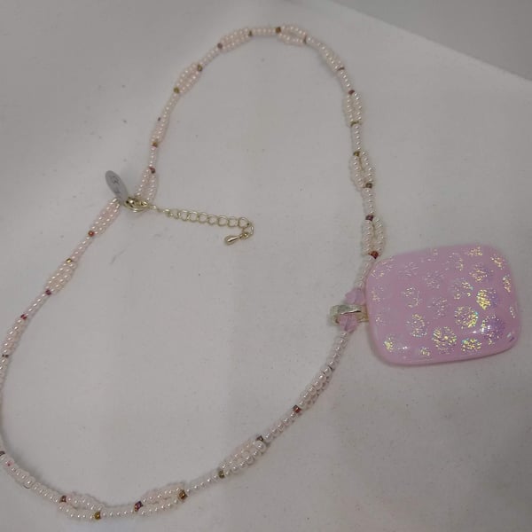 Pink Pearl Pendant Necklace Handmade