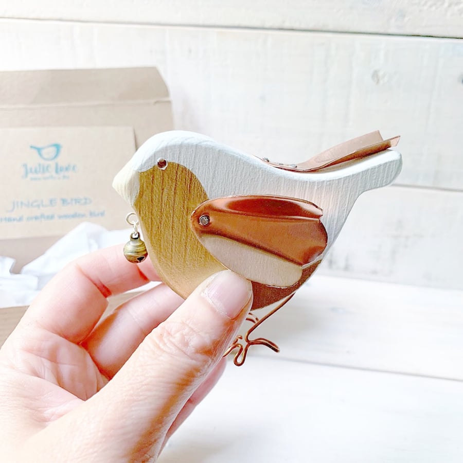 Wooden Jingle Bird Decoration Gift Golden