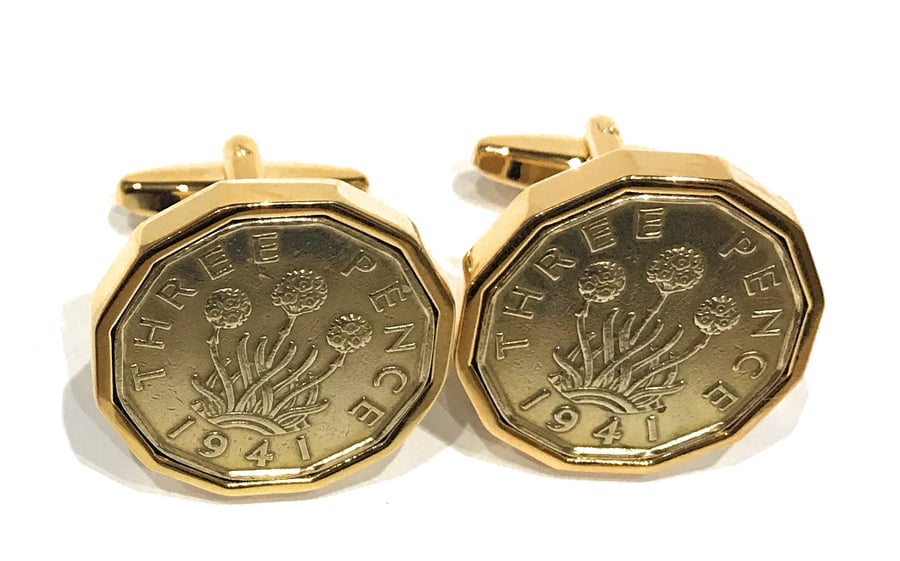 1941 Threepence 3d 85th birthday Cufflinks - Original 1941 threepence cufflinks