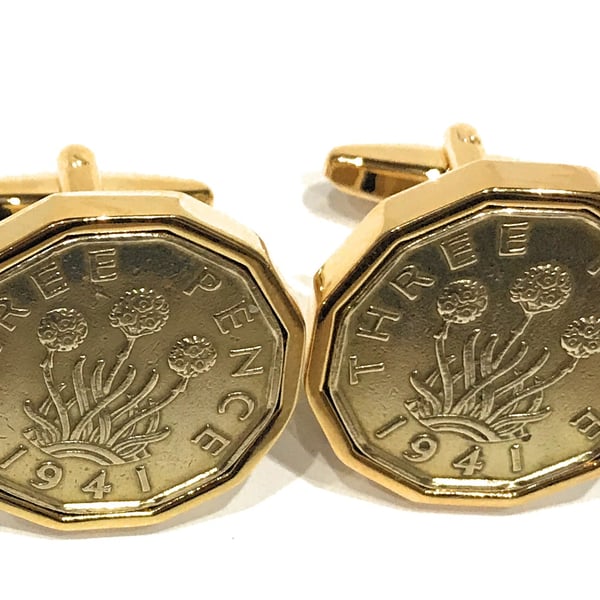 1941 Threepence 3d 85th birthday Cufflinks - Original 1941 threepence cufflinks