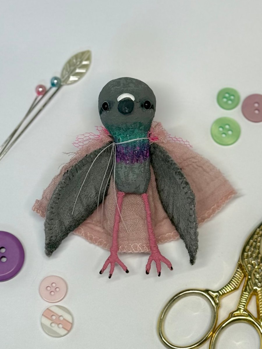 Fancy Pigeon Spun Cotton Miniature Art Doll Paloma