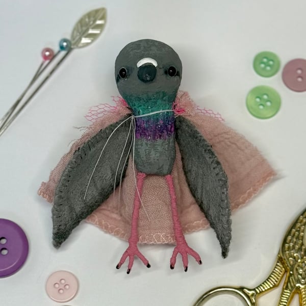 Fancy Pigeon Spun Cotton Miniature Art Doll Paloma