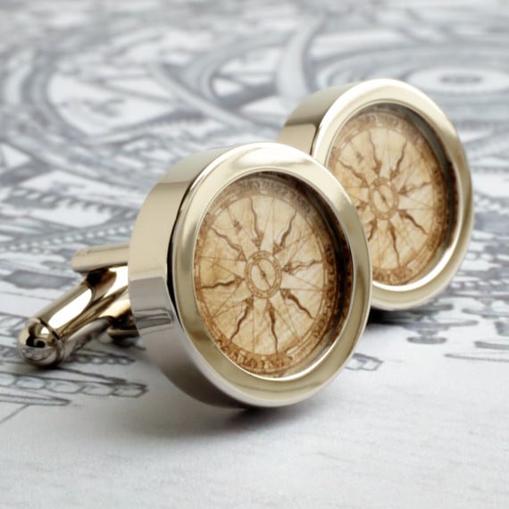 Compass Cufflinks - Steampunk Nautical Gift for Men, Sailers and Travellers