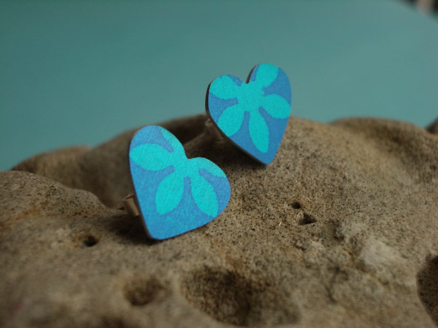 Blue hearts and flowers earrings