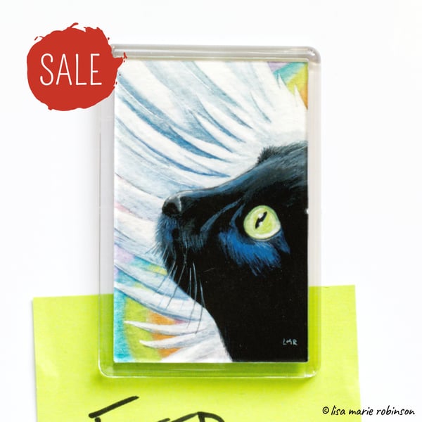 SALE - Black Cat Angel Wing Fridge Magnet 3 x 2 inch