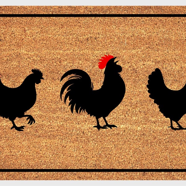 Rooster and Hens Door Mat - Chickens Welcome Mat - 3 Sizes