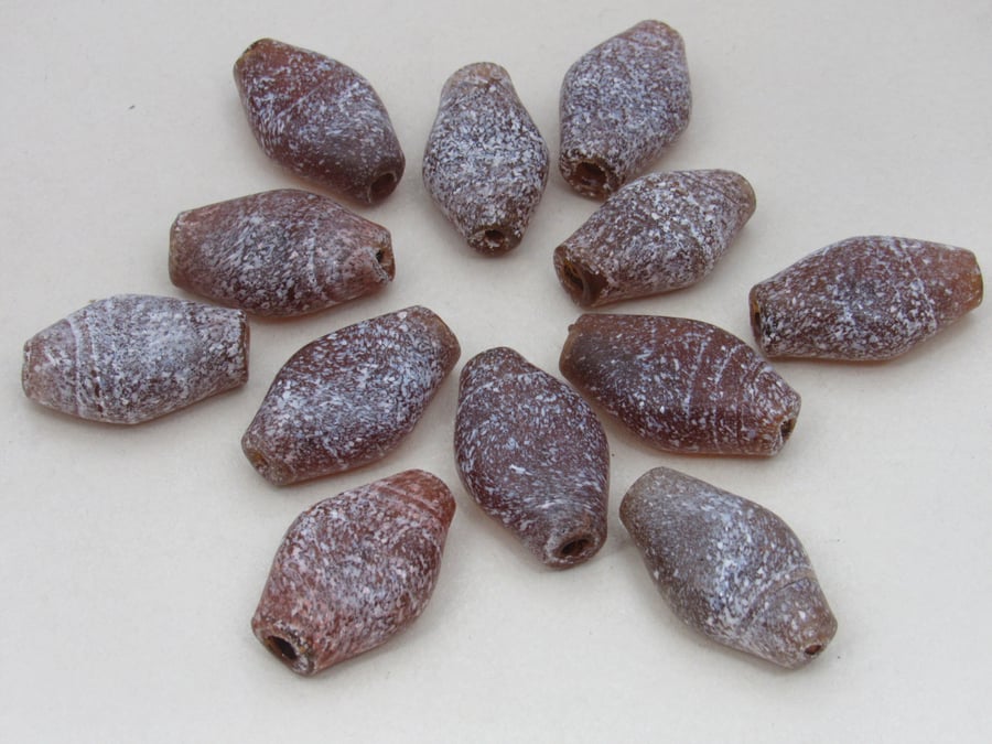 12 Brown Kiln Glass Beads