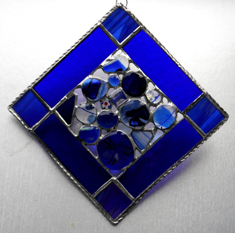  Blue Abstract Suncatcher Stained Glass Square Fused