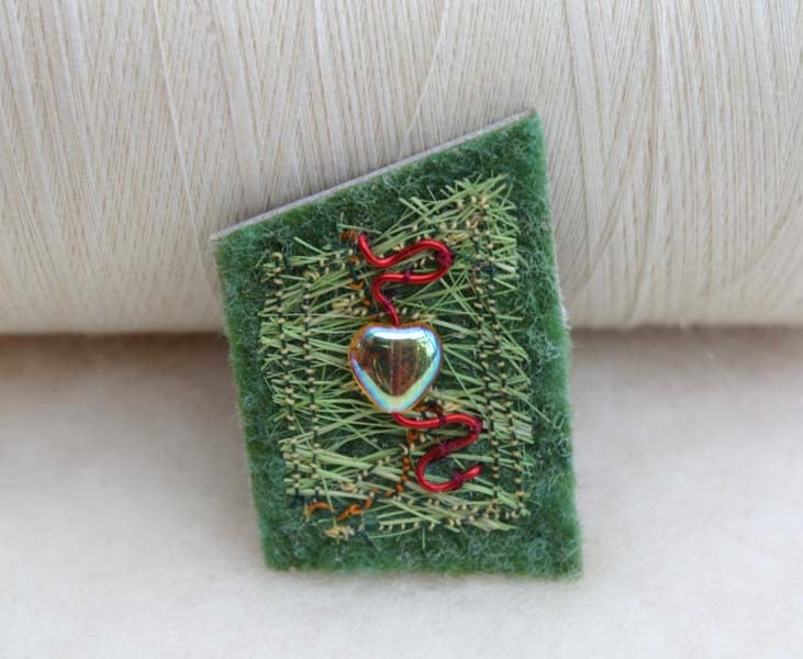 Hand made green heart brooch
